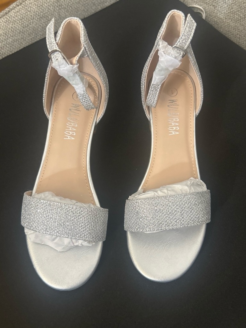 Girls' Silver Glitter Ankle-Strap Sandals